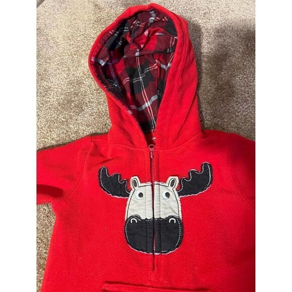 Carters 12m red long Sleeve Hooded Bodysuit Baby Boy • Moose Theme - Picture 2 of 6
